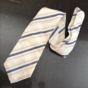 Elegant Striped Men's Tie crinkled linen cream and denim color tie